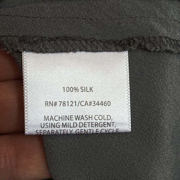 Eileen Fisher Gray Crepe High Low Button Up Dress Tunic 100% Silk Quiet Luxury L - Picture 8 of 9